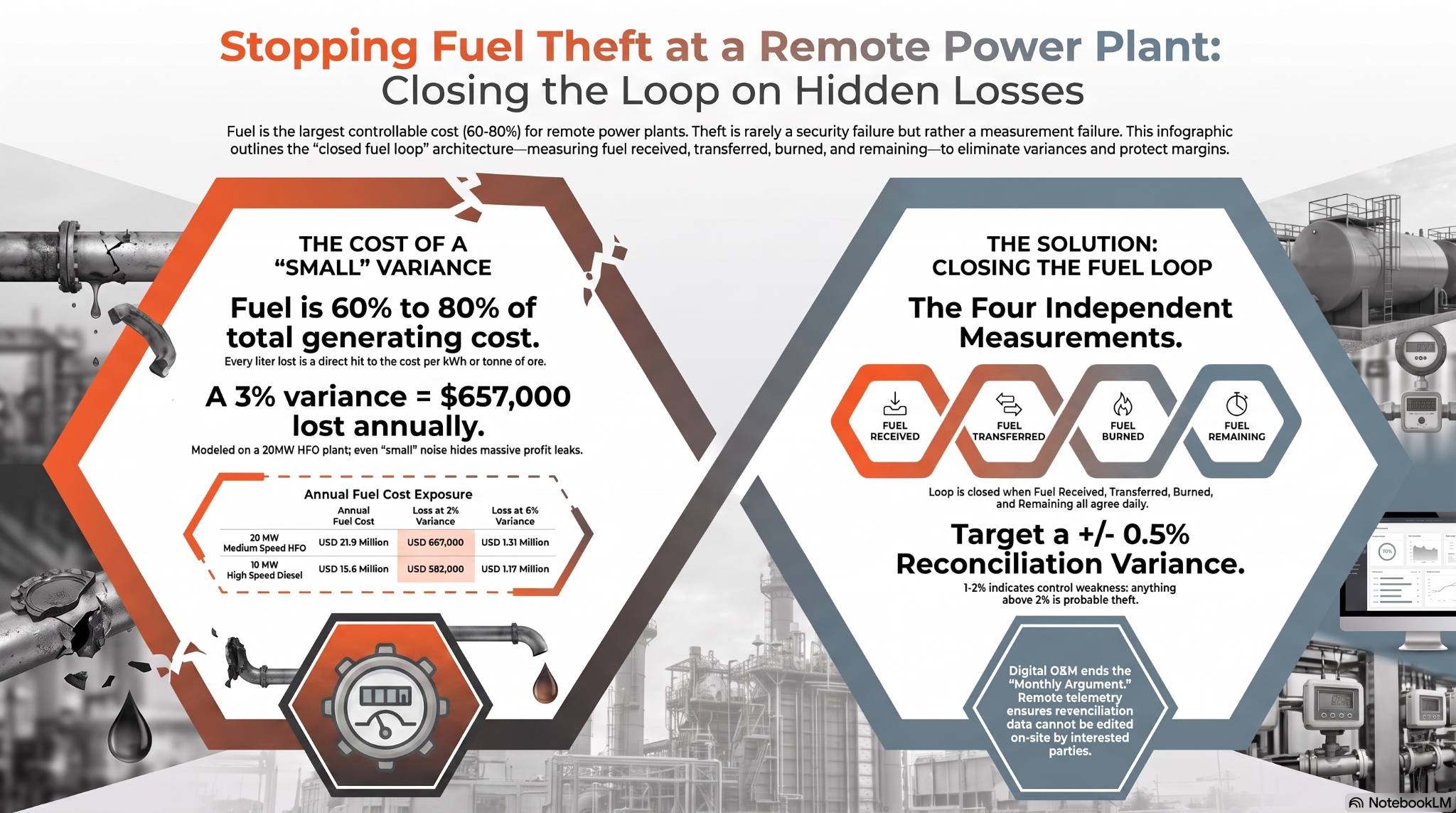 fuel theft at a remote power plant